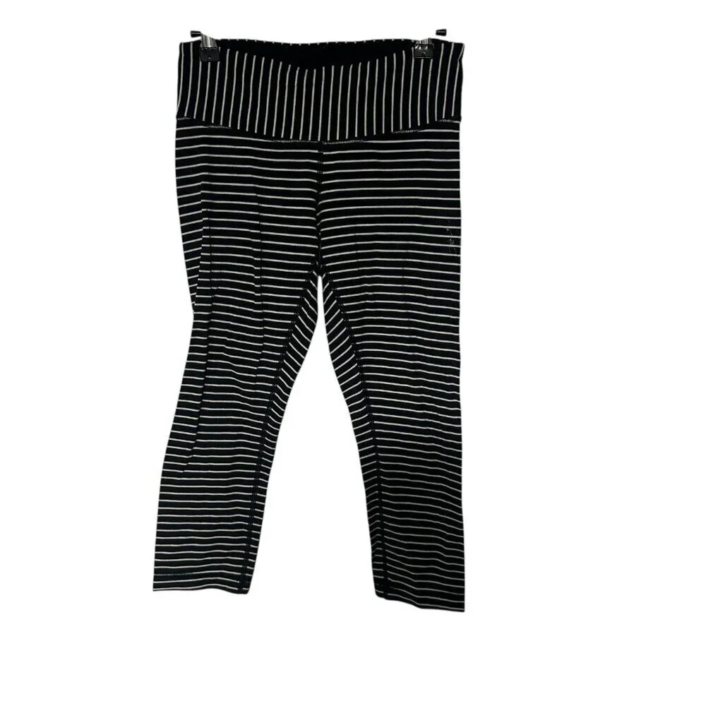 Lululemon Wunder Under Crop Capri Leggings Size 6 Black White Stripe High Rise
